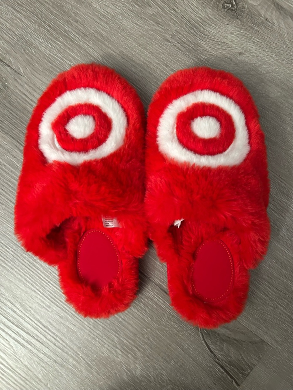 Red Plush Slippers with White Target Accent